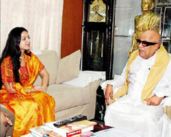 Keerthi Chawla with Karunanidhi Keerthi Chawla with Karunanidhi
