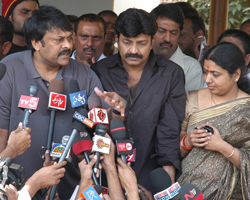 Chiranjeevi with Rajasakar and Jeevitha Chiranjeevi with Rajasakar and Jeevitha