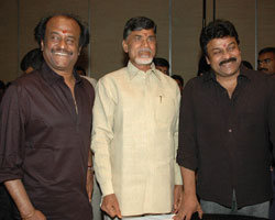 Rajini, Chandrababu Naidu and Chiranjeevi Rajini, Chandrababu Naidu and Chiranjeevi