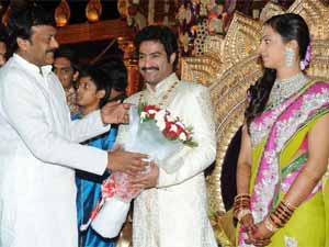 Chiranjeevi, Junior NTR and Lakshmi Pranathi Chiranjeevi, Junior NTR and Lakshmi Pranathi