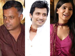 Goutham menon, Jiiva and Samantha Goutham menon, Jiiva and Samantha