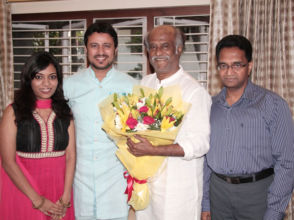 Rajini blesses actor Raja - Amritha couple Rajini blesses actor Raja - Amritha couple