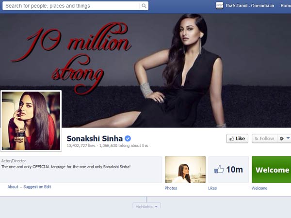 10 Million vistors for Sonakshi's facebook page 10 Million vistors for Sonakshi's facebook page