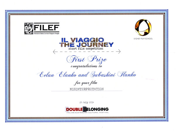 Eelan Elngo's short film wins first prize in Italian short film contest Eelan Elngo's short film wins first prize in Italian short film contest