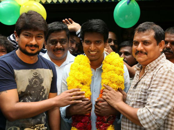 Soori celebrates birthday with Udhayanidhi Stalin Soori celebrates birthday with Udhayanidhi Stalin