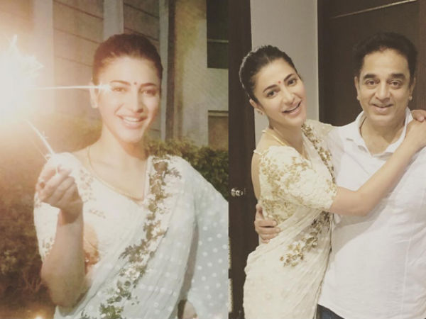 Shruti Haasan celebrates Diwali with dad Shruti Haasan celebrates Diwali with dad