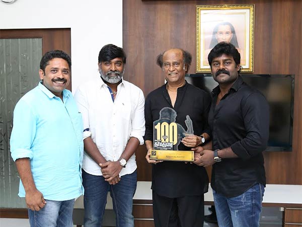 Dharmadurai crew presents 100 day shield to Rajinikanth Dharmadurai crew presents 100 day shield to Rajinikanth