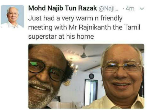 Malaysian PM shares a selfie with Rajinikanth Malaysian PM shares a selfie with Rajinikanth