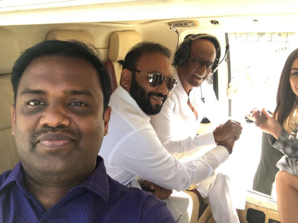 Rajinikanth landed at Dubai set ready for 2.0 pressmeet in Chopper stills released Rajinikanth landed at Dubai set ready for 2.0 pressmeet in Chopper stills released