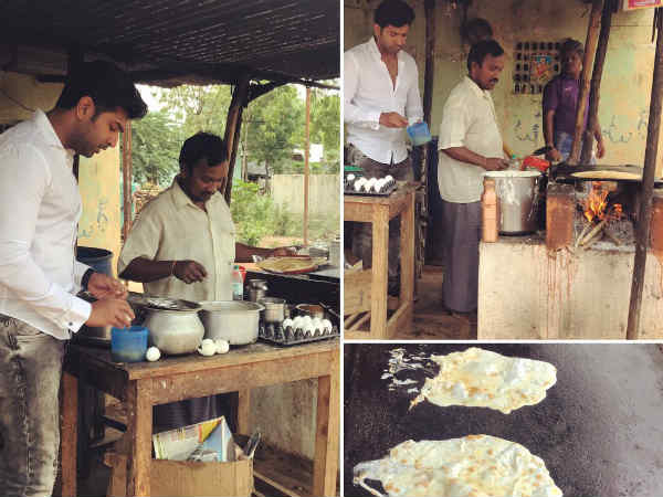 Arun Vijay cooks at a roadside eatery Arun Vijay cooks at a roadside eatery