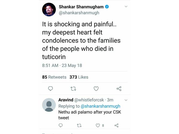 Director Shankar expresses condolence for Thoothukudi incident Director Shankar expresses condolence for Thoothukudi incident