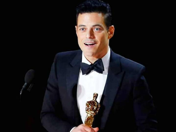 Rami Malek falls from the Oscars stage Rami Malek falls from the Oscars stage