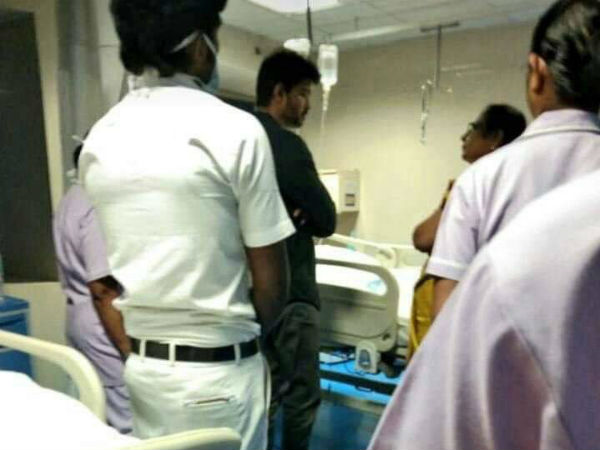 Vijay visits injured crew member in hospital Vijay visits injured crew member in hospital