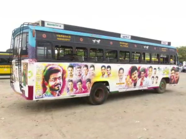 vijay fans rock with colorful bus in puducherry vijay fans rock with colorful bus in puducherry