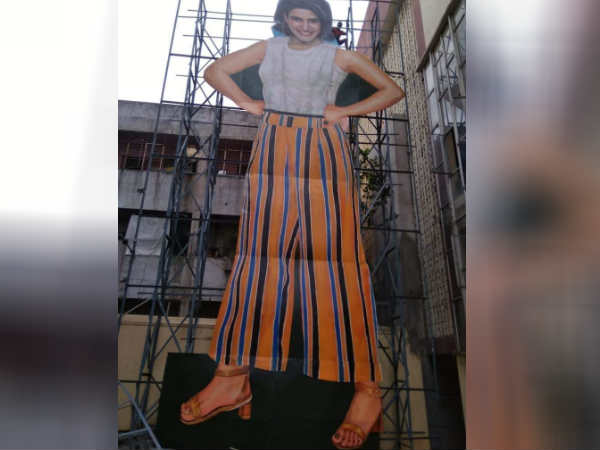 A huge Cut out for actress Samantha in Hyderabad A huge Cut out for actress Samantha in Hyderabad