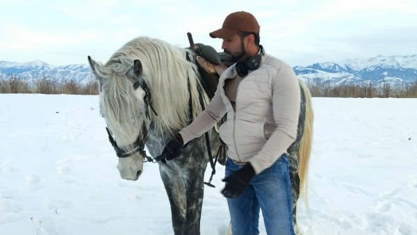 Arunvijay riding a horse in Kazakhstan Arunvijay riding a horse in Kazakhstan