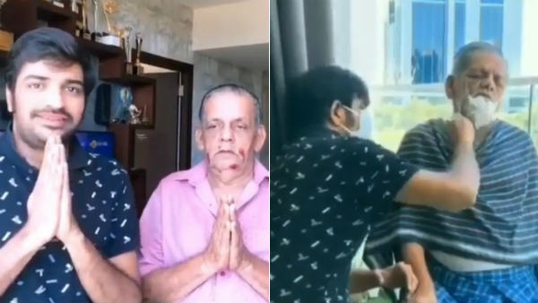 comedian sathish shaving to his dad at home funny videos comedian sathish shaving to his dad at home funny videos