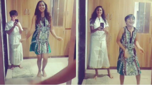 Actress Kaniha dancing with her son changing their dress Actress Kaniha dancing with her son changing their dress