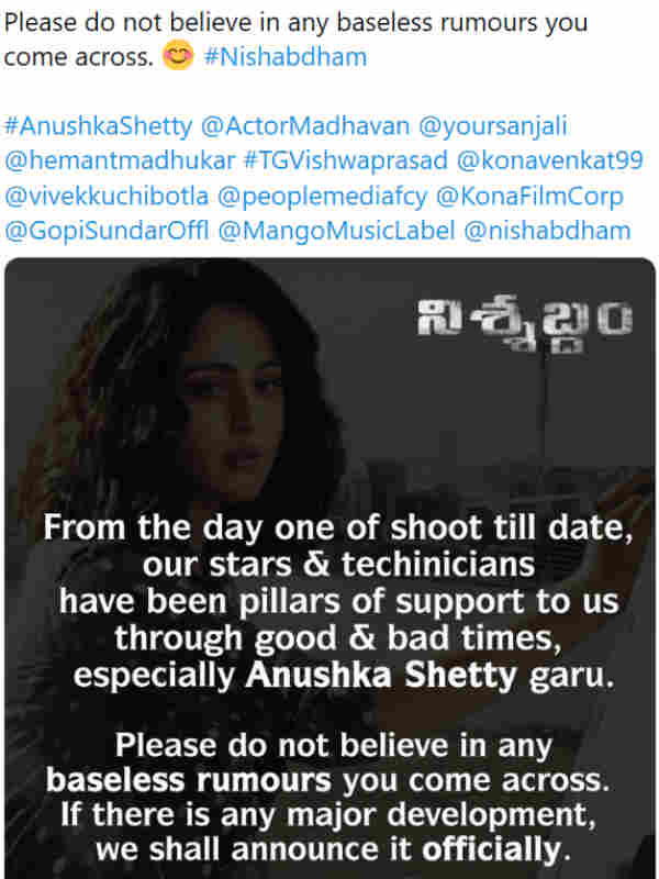 Anushka’s ‘Nishabdham’ not to release online, clarify makers of film Anushka’s ‘Nishabdham’ not to release online, clarify makers of film