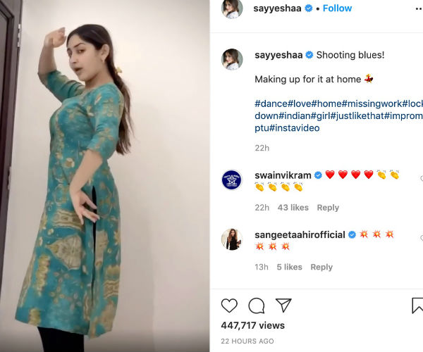 Actress Sayesha has posted the classical dance video on Social media Actress Sayesha has posted the classical dance video on Social media