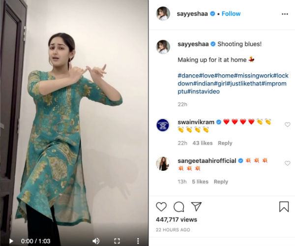 Actress Sayesha has posted the classical dance video on Social media Actress Sayesha has posted the classical dance video on Social media