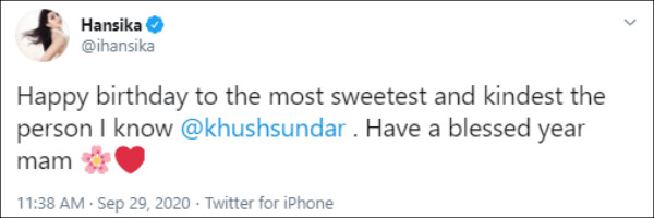 ஹன்சிகா வாழ்த்து