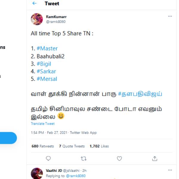 முதலிடத்தில் மாஸ்டர்