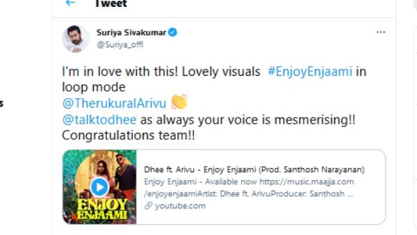 Suriya is in love with Arivu and Dhee’s Enjoy Enjaami Suriya is in love with Arivu and Dhee’s Enjoy Enjaami