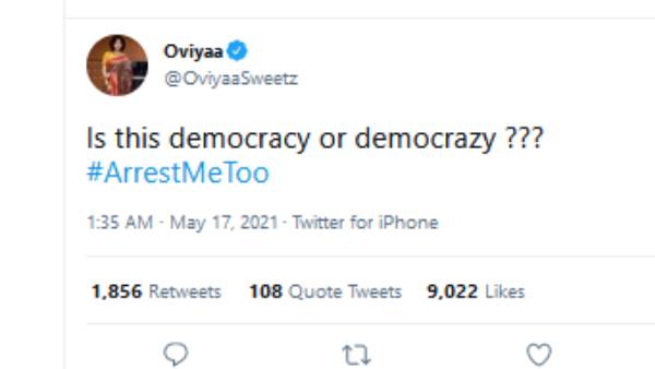 #ARRESTMETOO : ACTRESS OVIYAAS LATEST VIRAL TWEET TURNS HEADS #ARRESTMETOO : ACTRESS OVIYAAS LATEST VIRAL TWEET TURNS HEADS