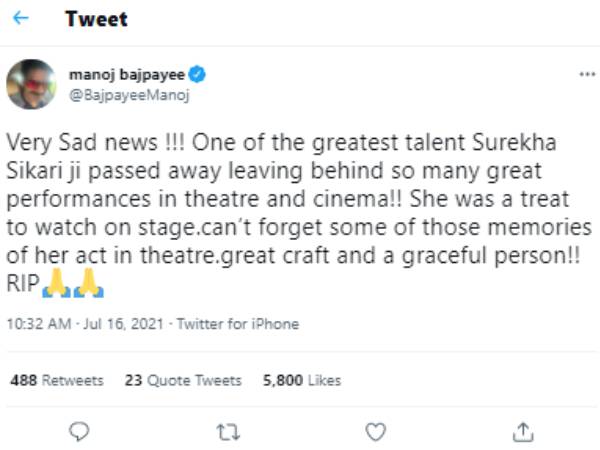மனோஜ் பாஜ்பாய் இரங்கல்