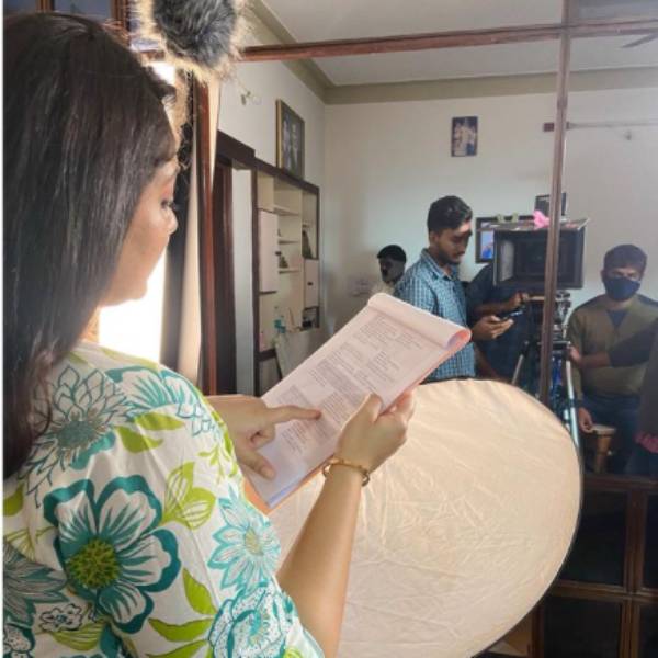 Actress Meghana Raj share a photos returns to shooting after a year. Actress Meghana Raj share a photos returns to shooting after a year.