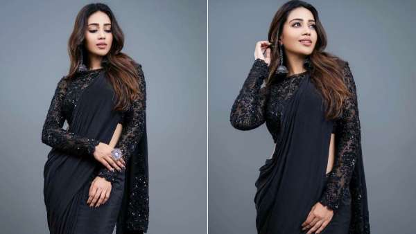 கருப்பு சேலையில் சிலை போல நின்று சிலிர்க்கவைக்கும் நிவேதா பெத்துராஜ்!