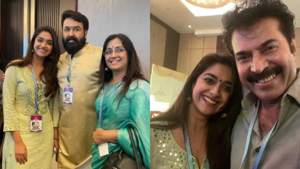 புன்னகை என்ன விலை? லாலேட்டன், மம்மூக்காவுடன் புகைப்படம் எடுத்து மகிழ்ந்த கீர்த்தி! 