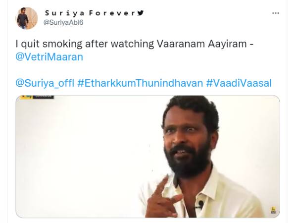 புகைப்பழக்கத்தை நிறுத்திய வெற்றிமாறன்
