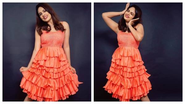  ஆரஞ்சு மிட்டாய் கவுனில் தஞ்சாவூர் பொம்மை போல க்யூட்டாக இருக்கும் நந்திதா ஸ்வேதா!