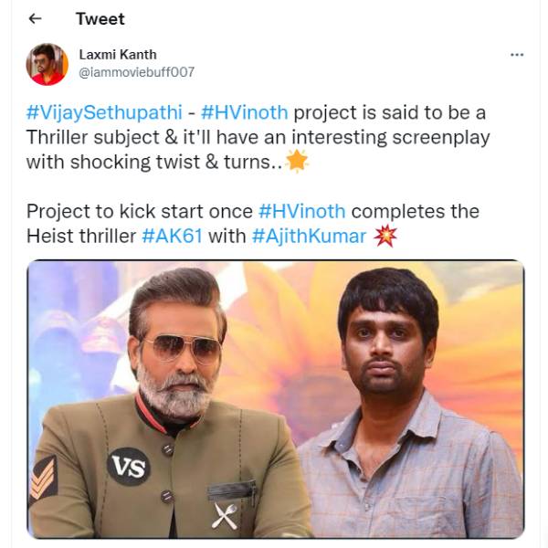 விஜய் சேதுபதியுடன் இணையும் ஹெச் வினோத்