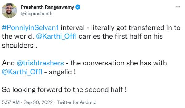 Maniratnam’s Ponniyin Selvan 1 Twitter Review Maniratnam’s Ponniyin Selvan 1 Twitter Review