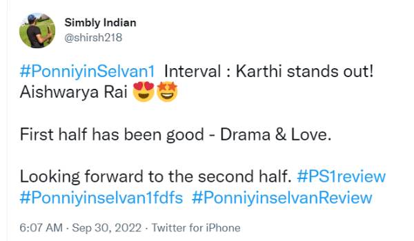 Maniratnam’s Ponniyin Selvan 1 Twitter Review Maniratnam’s Ponniyin Selvan 1 Twitter Review