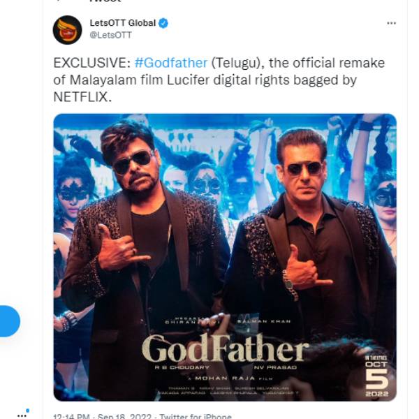 காட்ஃபாதர் ஓடிடி உரிமைக்கு கடும் போட்டி