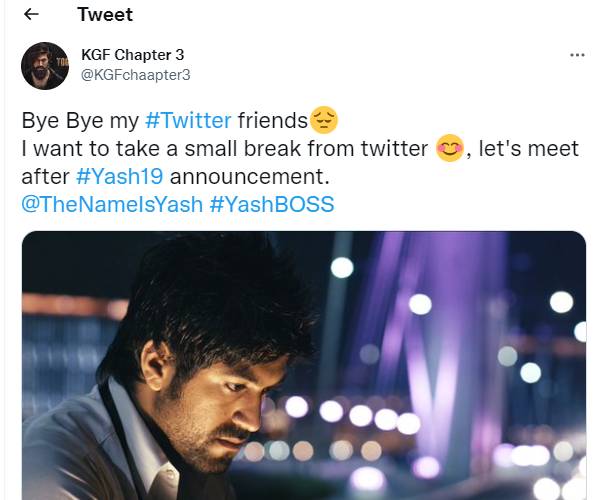 ட்விட்டரில் இருந்து விலகிய யாஷ்